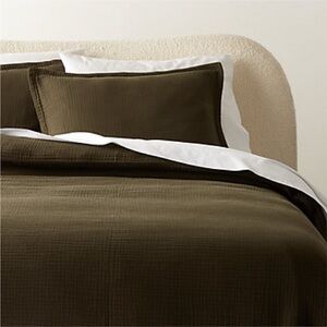 CB2 Alto Organic Cotton Dark Green King Duvet Cover & Shams